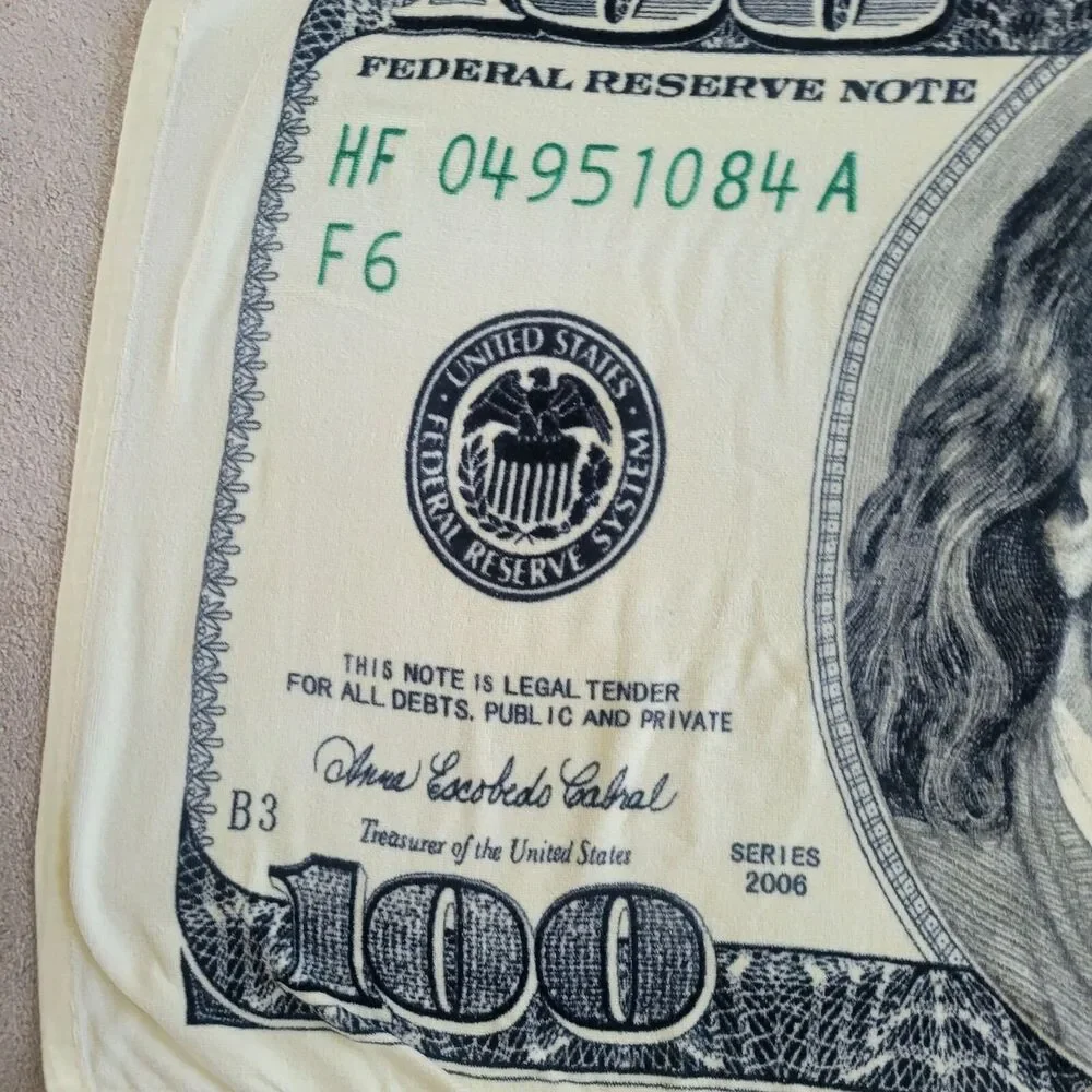 Oversized Benjamin Franklin $100 Bill Towel Beach Bath